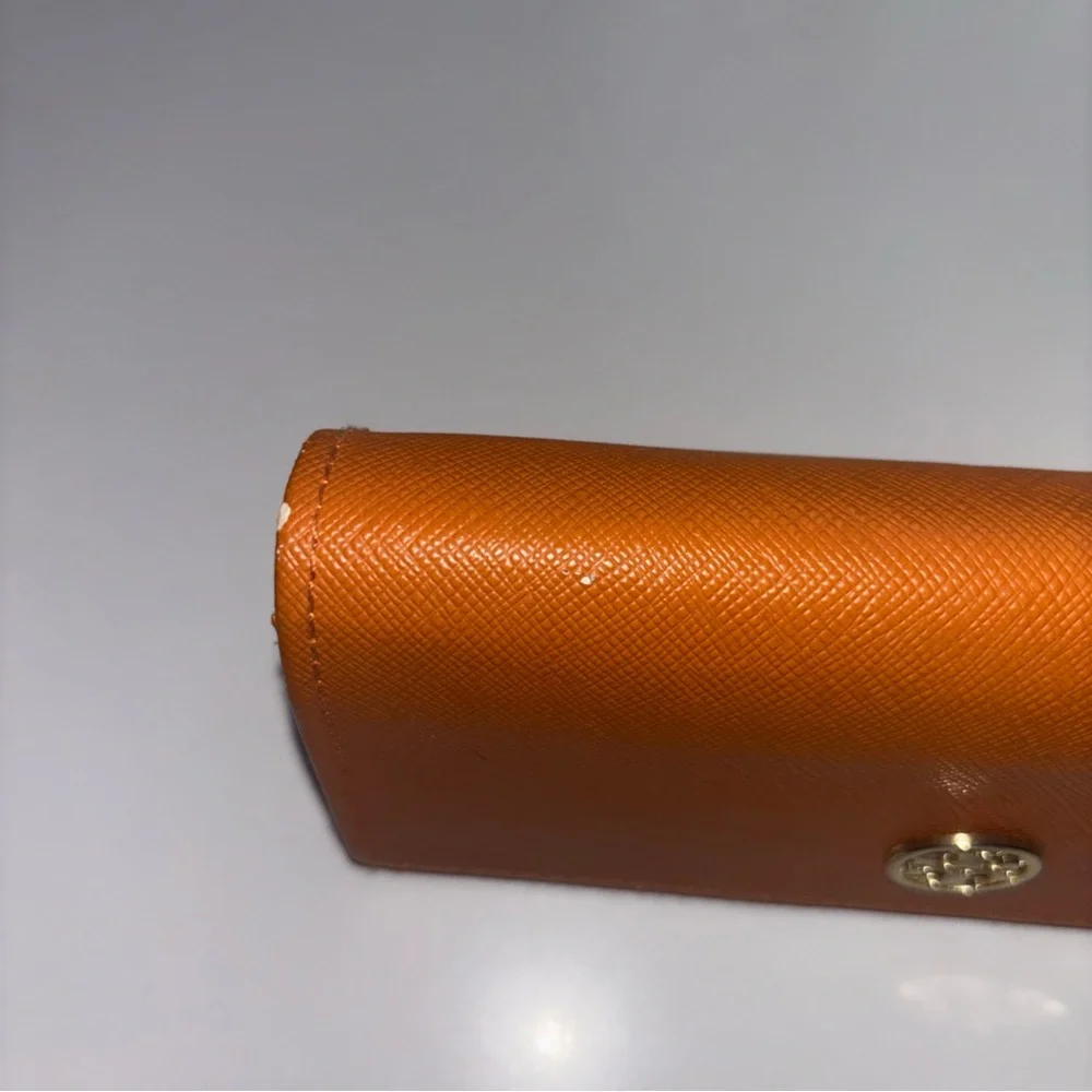 Tory Burch Triangle Eyeglass Case Orange Faux Leather